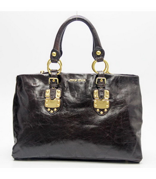 Miu Miu Chiusura magnetica Shined Borsa in Dark caffè